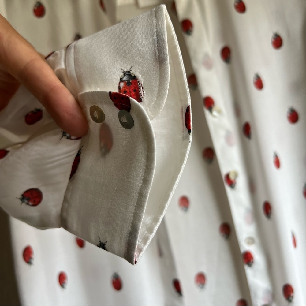 NWT L'Agence White Camille Ladybug Print Button-Up Shirt Size S - Picture 7 of 16